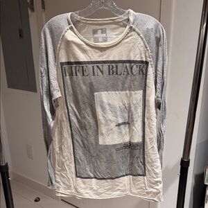 SECOND SUNDAY Gray and White Graphic Long Sleeve Shirt